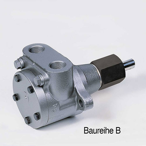 hp-TECHNIK - Industriepumpen, NV-Serie;  mit integriertem Überströmventil und Bypass Drehrichtung von der Welle aus gesehen